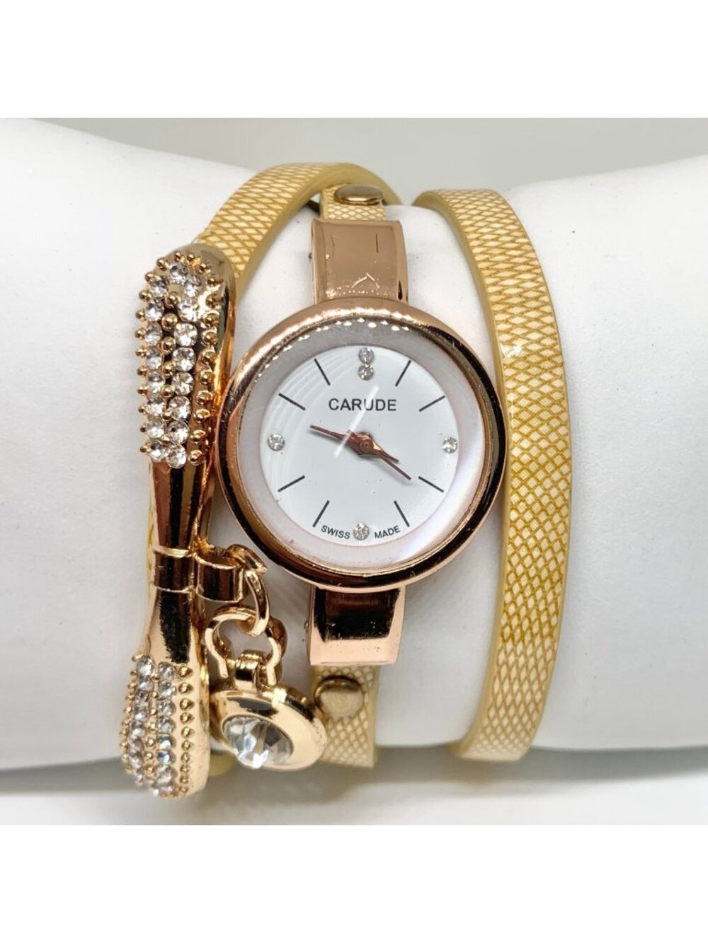 Women’s gold tone double wrap women’s watch 26mm quartz analog beige running